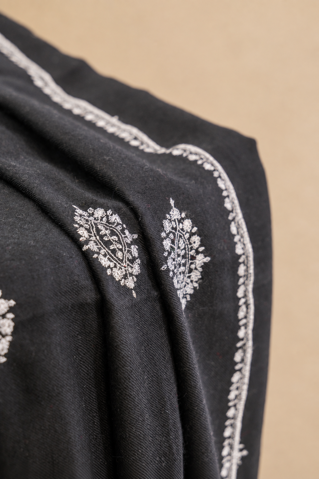 Bothedaar Noir Silk Embroidered Stole