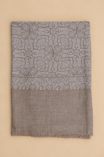 Chestnut Jamawar silk embroidered Shawl