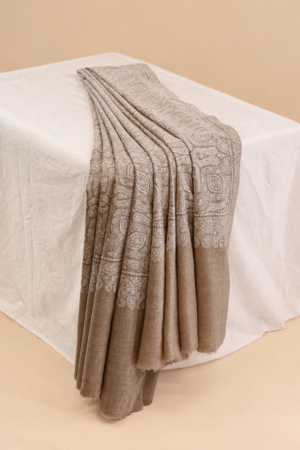 Chestnut Jamawar silk embroidered Shawl