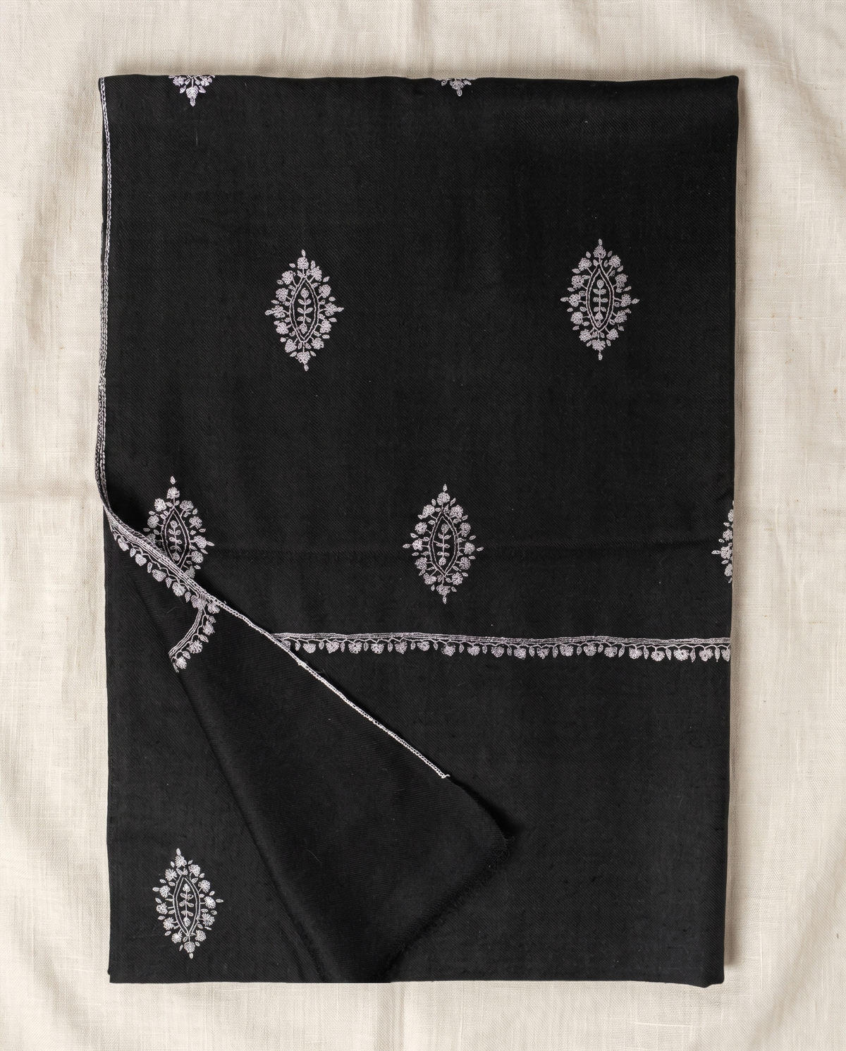 Bothedaar Noir Silk Embroidered Stole